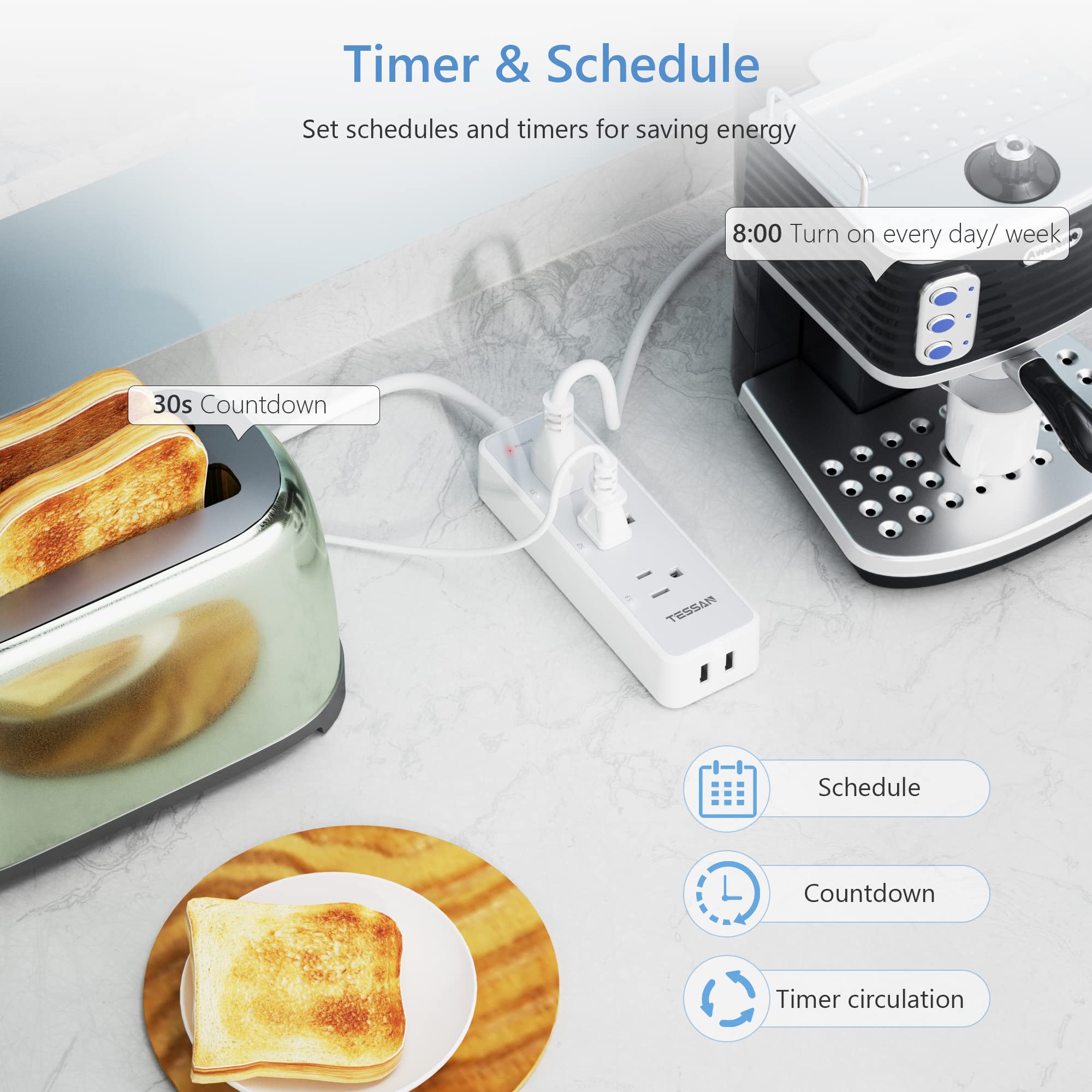 Foto 4 pulgar | Protector Contra Sobretensiones Wifi Smart Power Strip Tessan 900j Con 3 Enchufes - Venta Internacional.