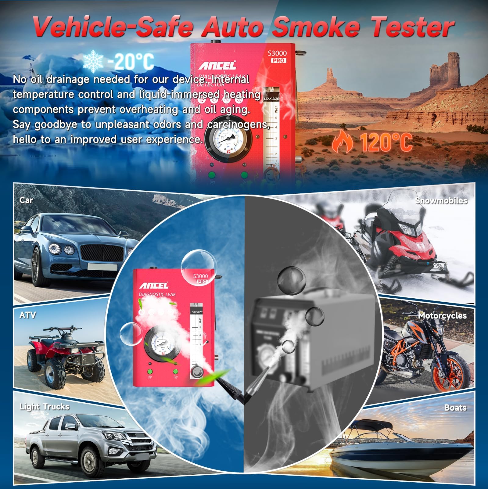 Foto 5 pulgar | Máquina De Humo Automotriz Ancel S3000 Pro Con Bomba De Aire - Venta Internacional.