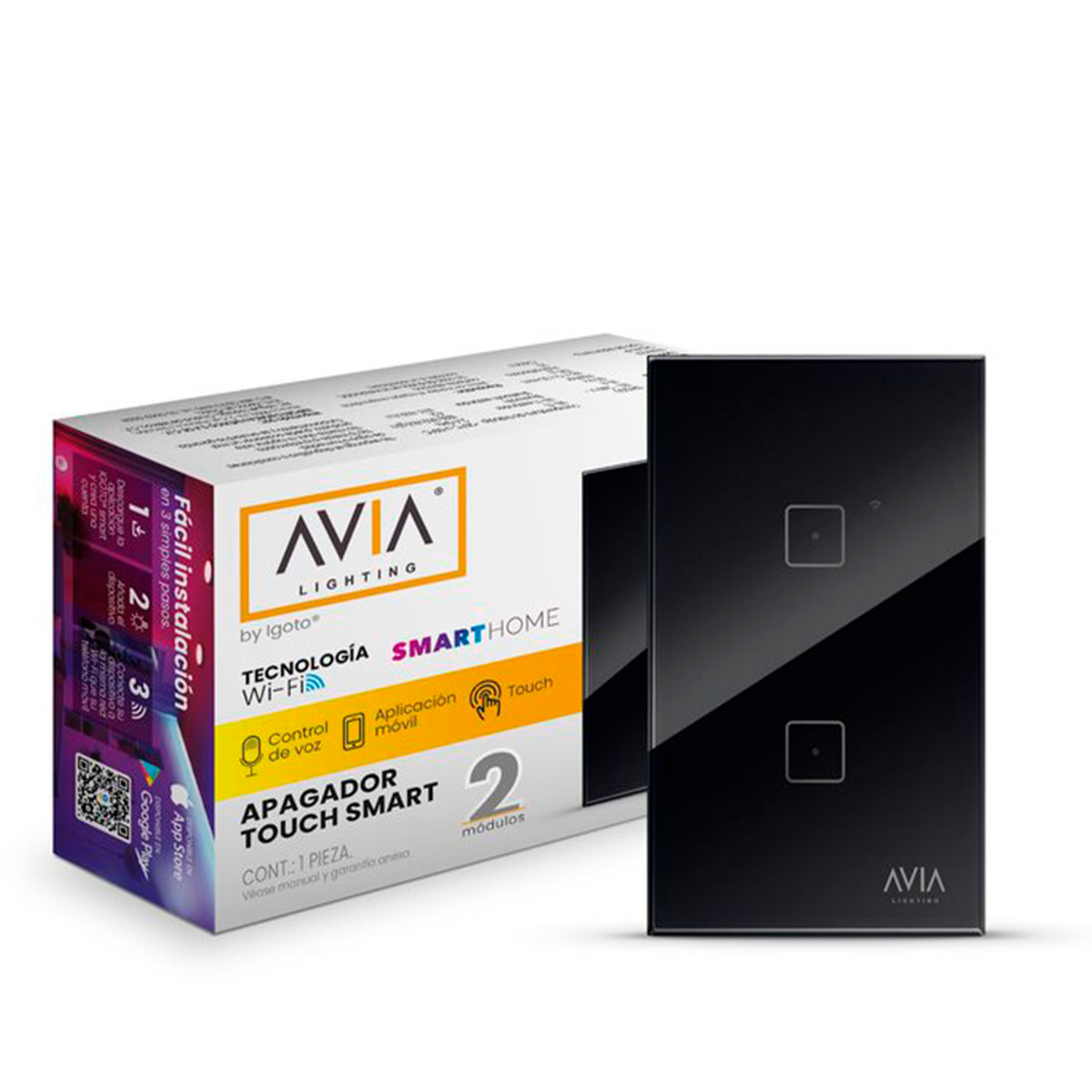 Foto 4 | Apagador Inteligente Igoto Avia Wifi Doble Touch Placa de Cristal Negro