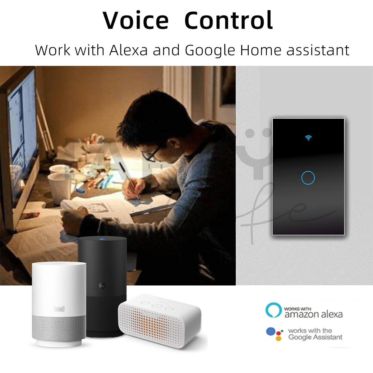 Foto 4 pulgar | Interruptor Inteligente Wifi HAPPY LIFE 2 Vías Compatible Alexa y Google Home Blanco