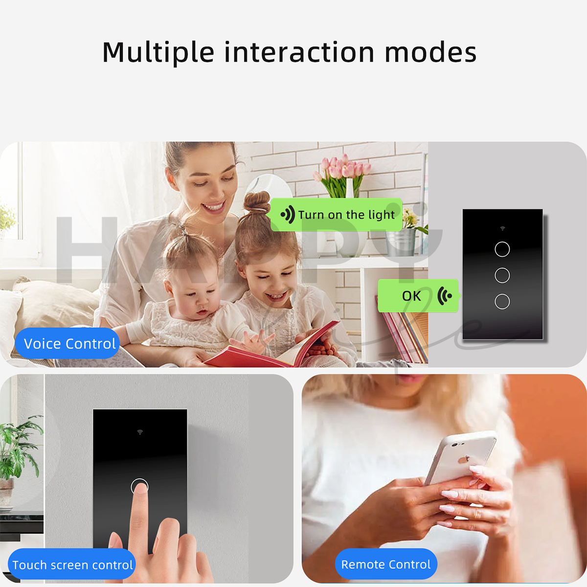 Foto 3 pulgar | Interruptor Inteligente Wifi Happy Life 3 Vías Compatible Alexa y Google Home color Negro