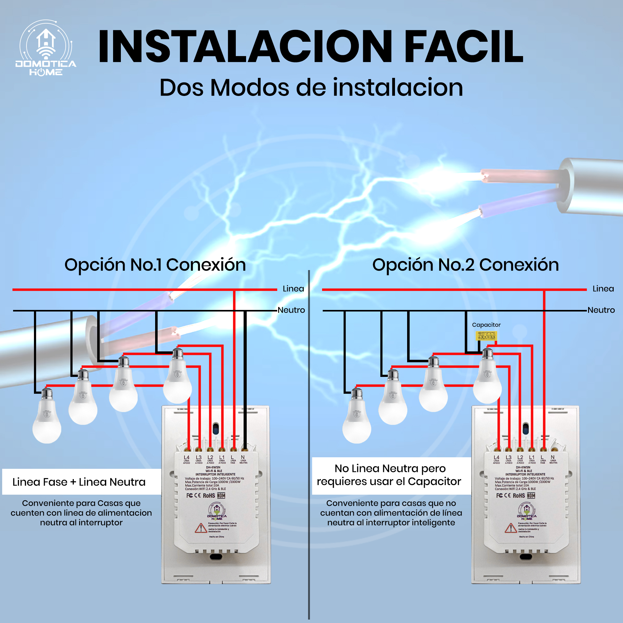 Foto 3 pulgar | Apagador Wifi Touch 2 Botónes: Voz con Alexa Google Home Instalación Flexible: Línea y Neutro o Línea + Capacitor