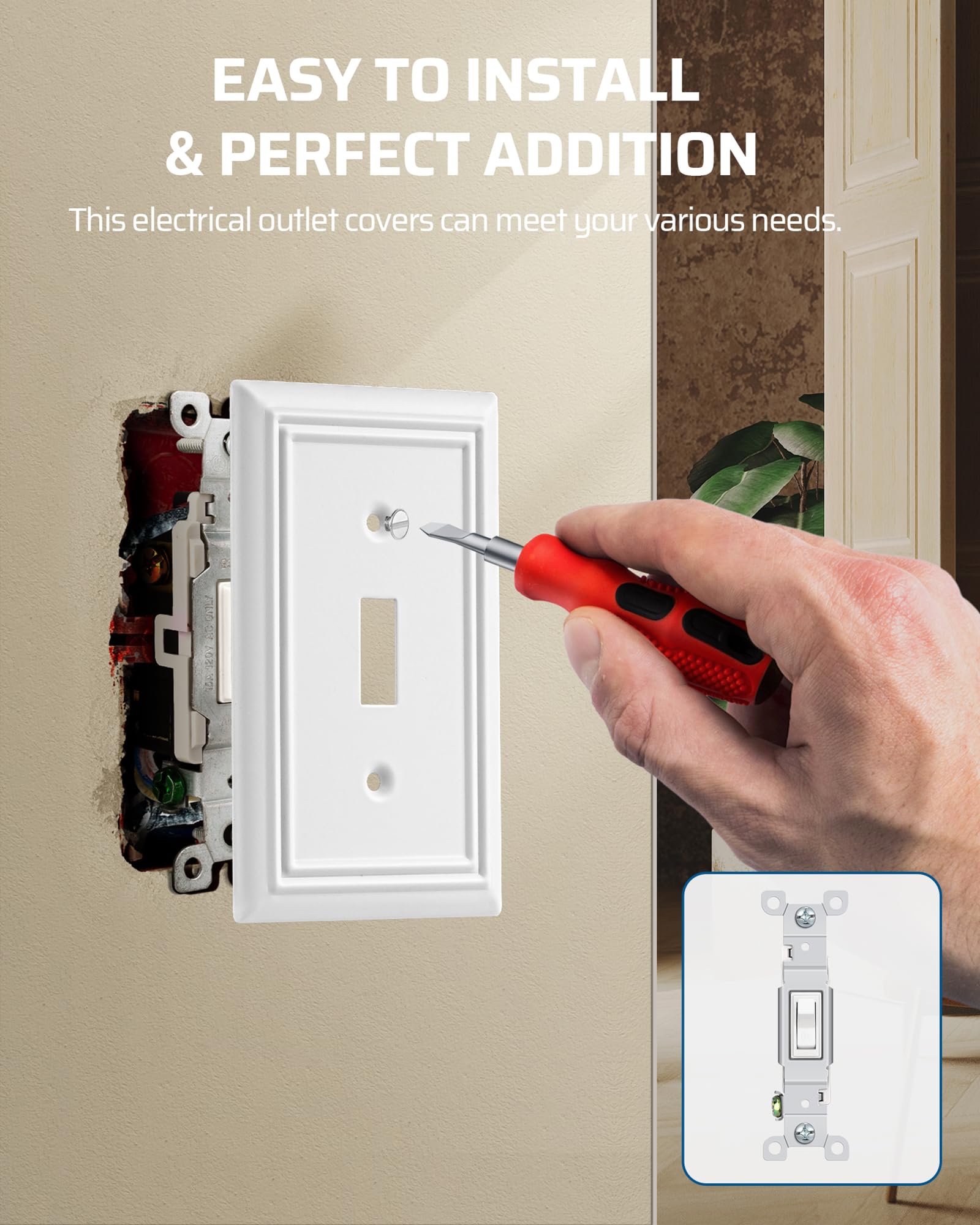 Foto 5 | Placa De Interruptor Dewenwils, Placa De Pared Giratoria De 1 Elemento, Blanca - Venta Internacional.