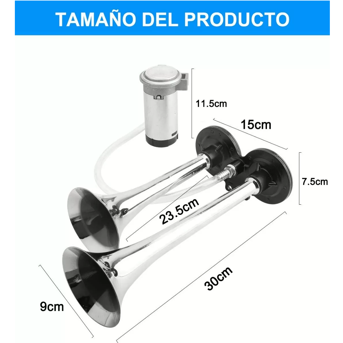 Foto 4 pulgar | Corneta de Aire Metálica Doble para Camiones Claxon Eo Safe Imports Esi-10902 Plata