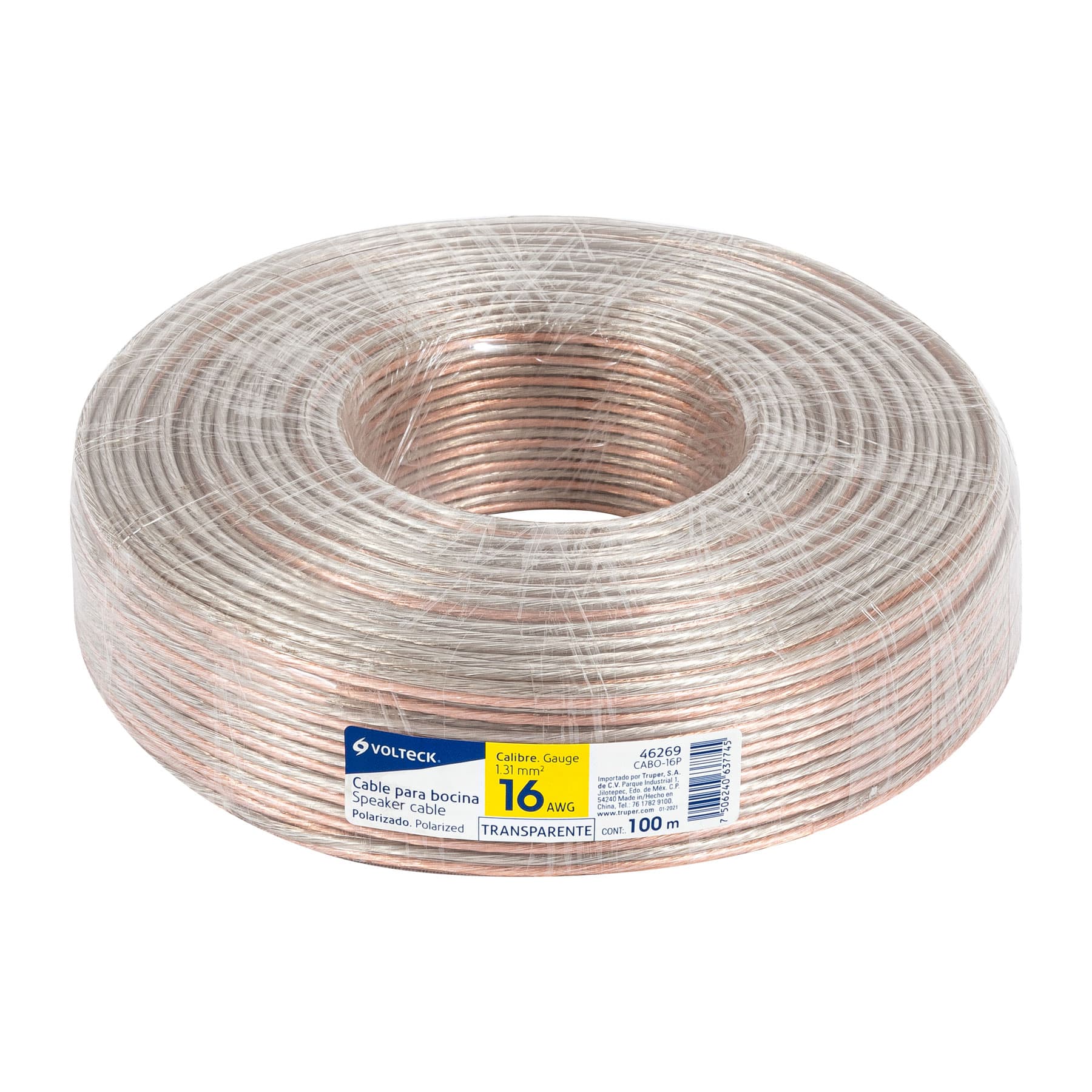 Rollo De 100 M Truper Cabo16p Cable Polarizado Transparente Para Bocina 16 Awg