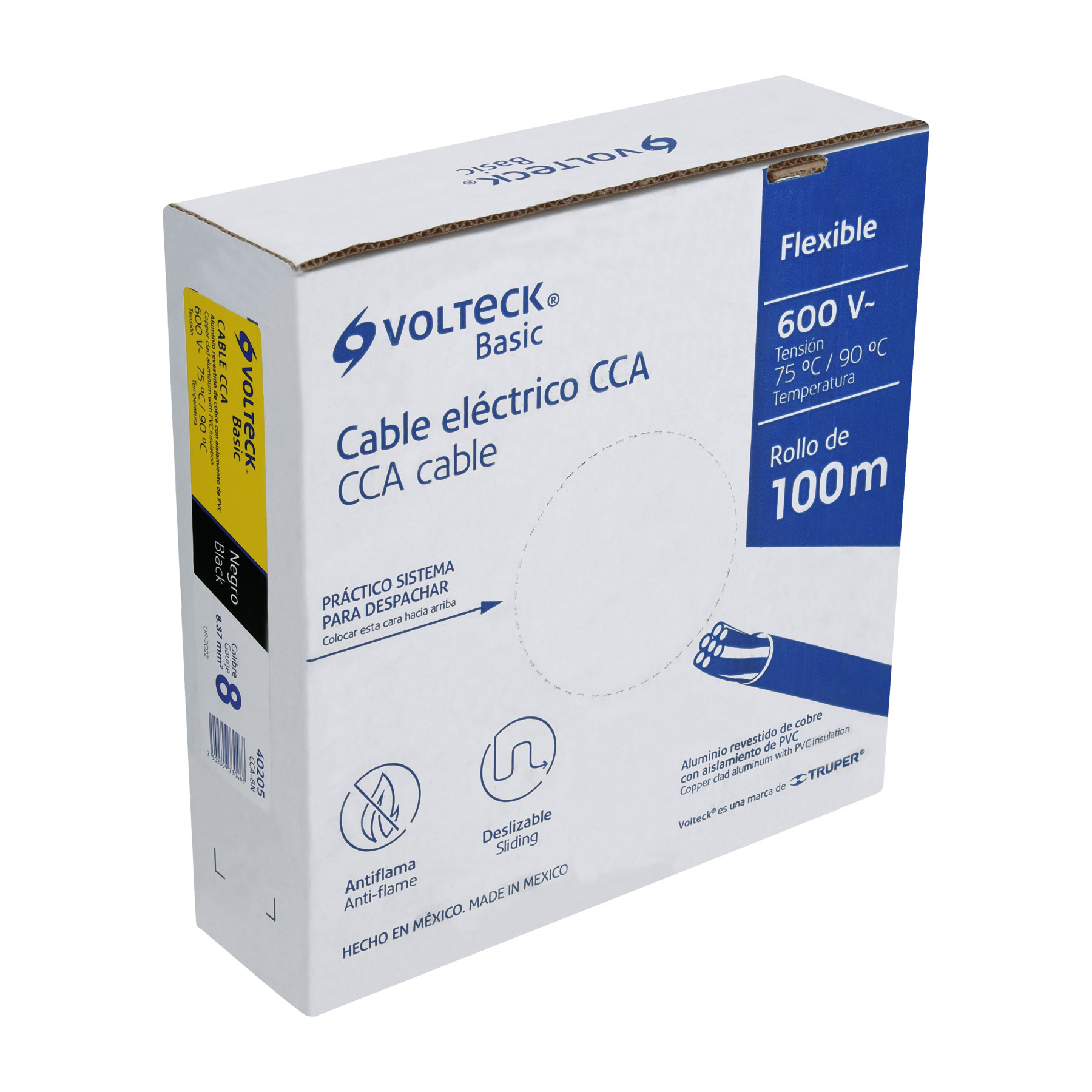 Foto 2 pulgar | Rollo De 100 Metros De Cable Thw Cca 8 Awg Volteck Cca8 Negro
