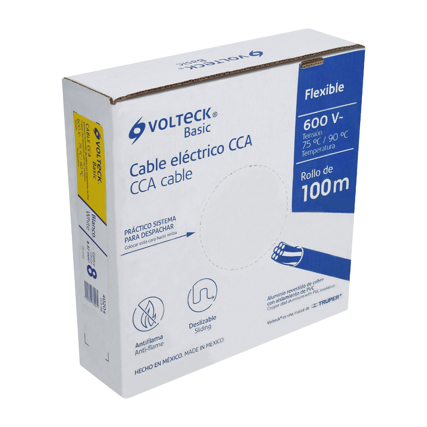 Cable THW CCA 8 AWG Volteck CCA8B Blanco 100 m