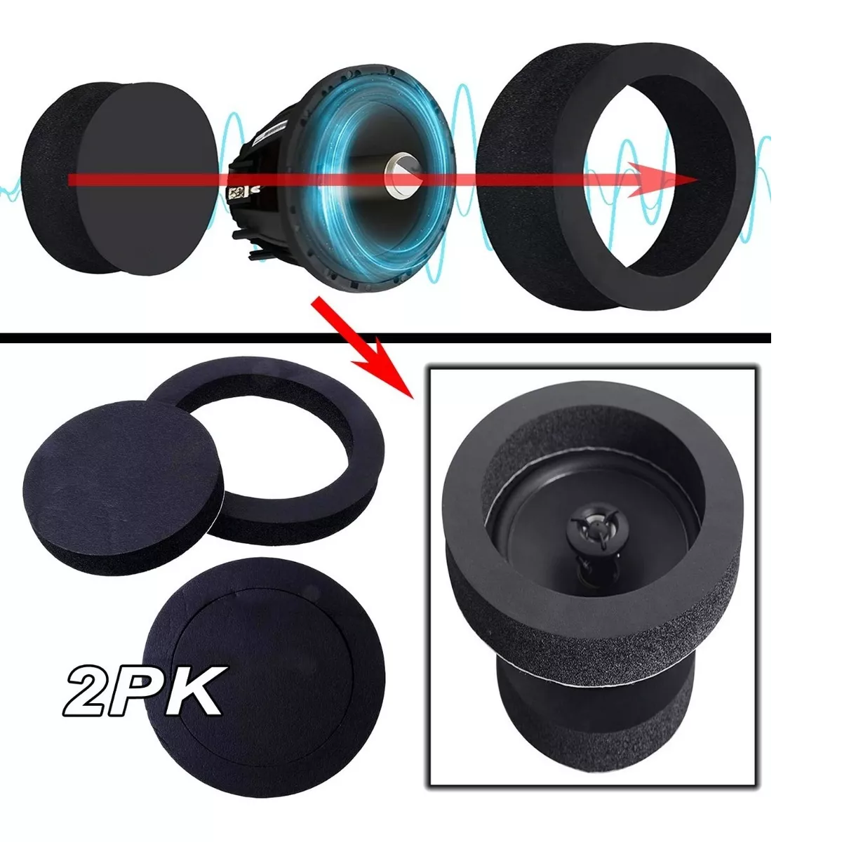 Foto 2 | Par de Anillo de Altavoz de Coche Insonorizante Eo Safe Imports ESI-12816 Negro