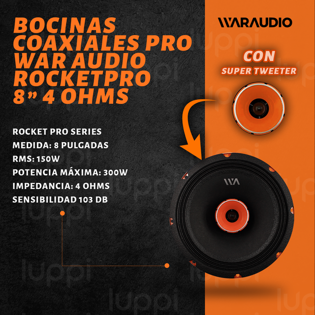 Foto 3 pulgar | Bocinas War Audio Rockpro8 8'' 300w para Auto 1 Par