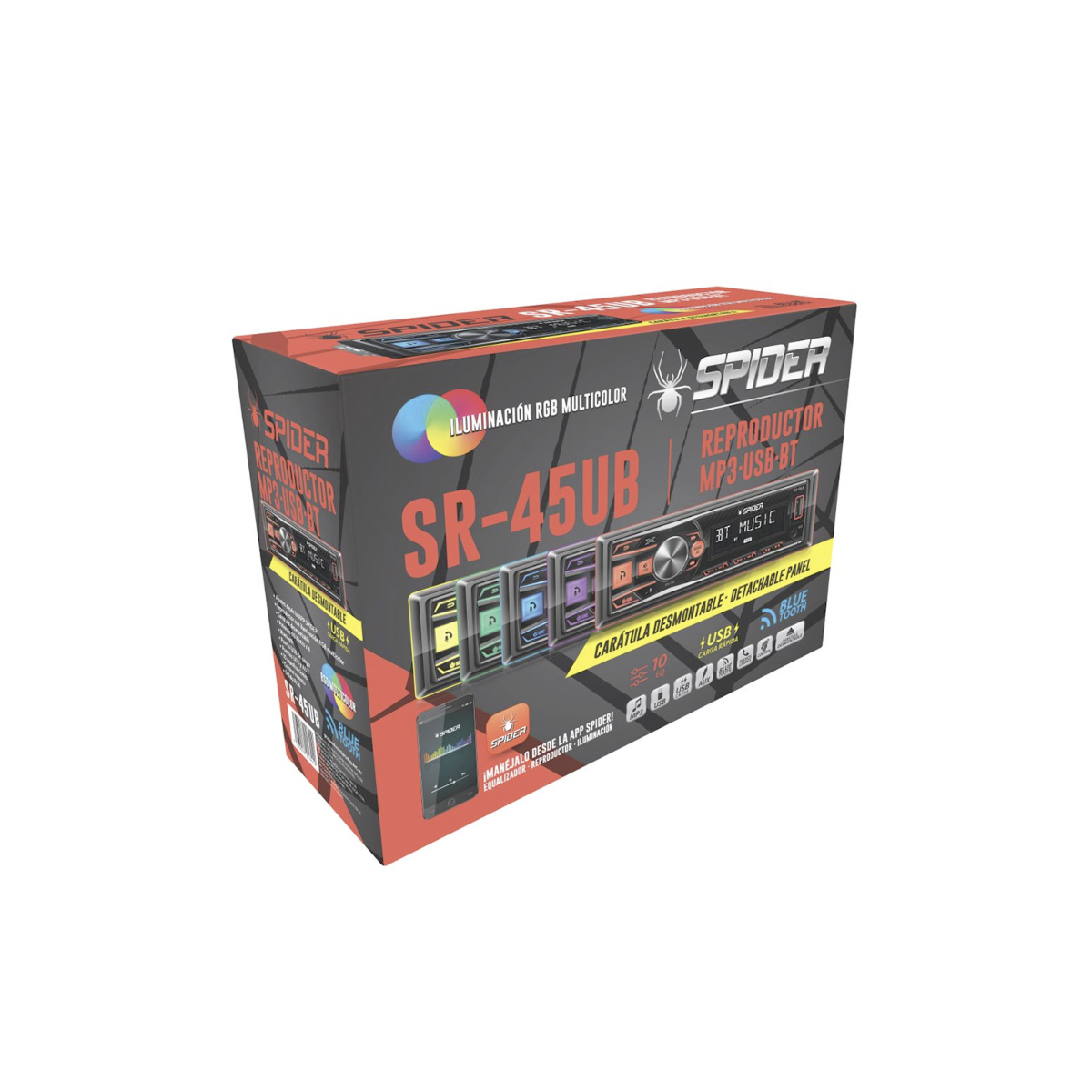 Foto 4 pulgar | Estereo Para Auto Bluetooth Spider Sr-45ub Color Negro