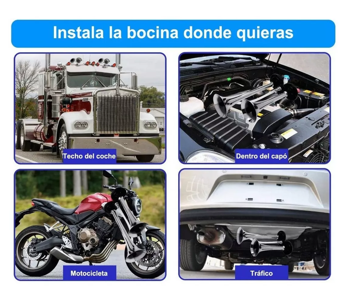 Foto 3 pulgar | Bocina De Aire Bimetálica Para Bocina De Doble Tubo 150db Plata/negro