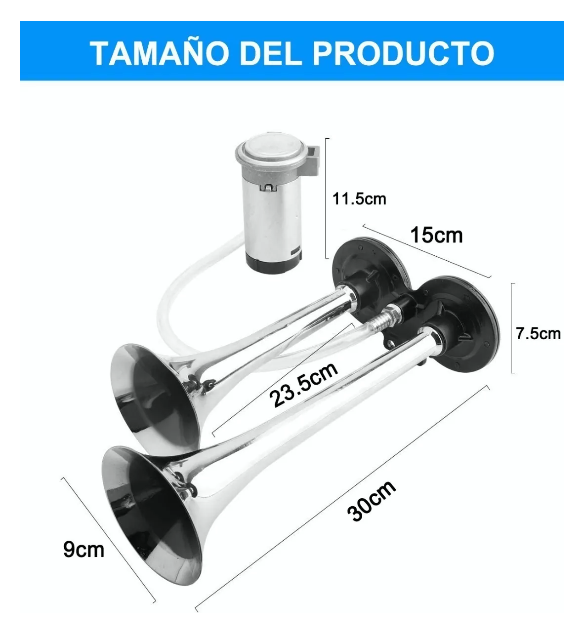 Foto 4 pulgar | Bocina De Aire Bimetálica Para Bocina De Doble Tubo 150db Plata/negro