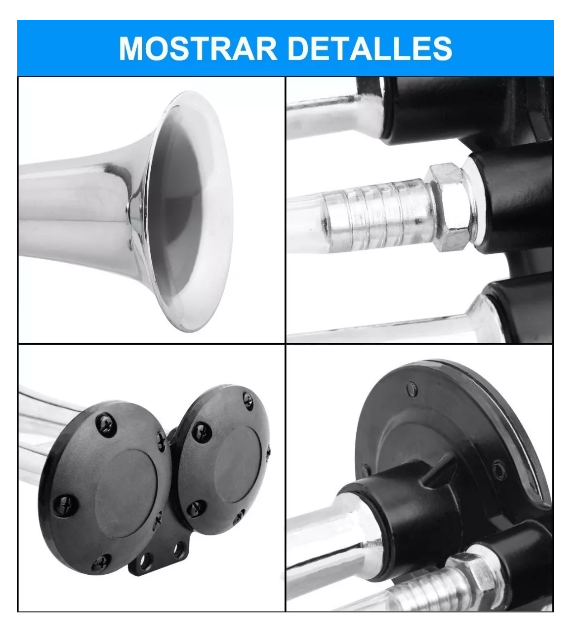 Foto 5 | Bocina De Aire Bimetálica Para Bocina De Doble Tubo 150db Plata/negro
