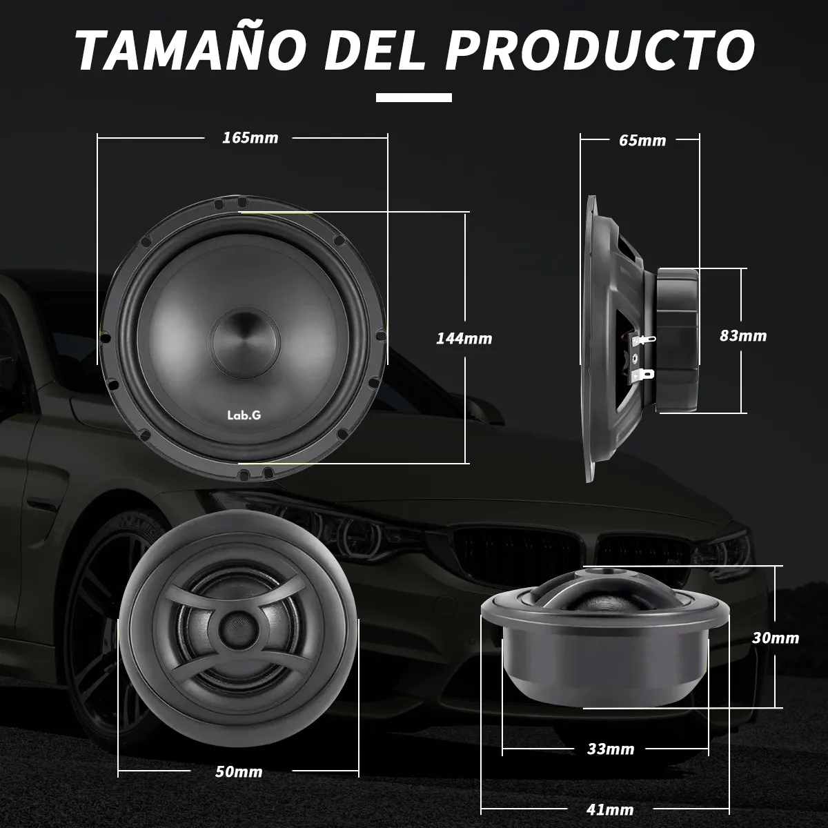 Foto 4 pulgar | Set De Medios 6.5 Pulgadas Coaxial Bocinas Para Auto Cuerno Lab.g Negro