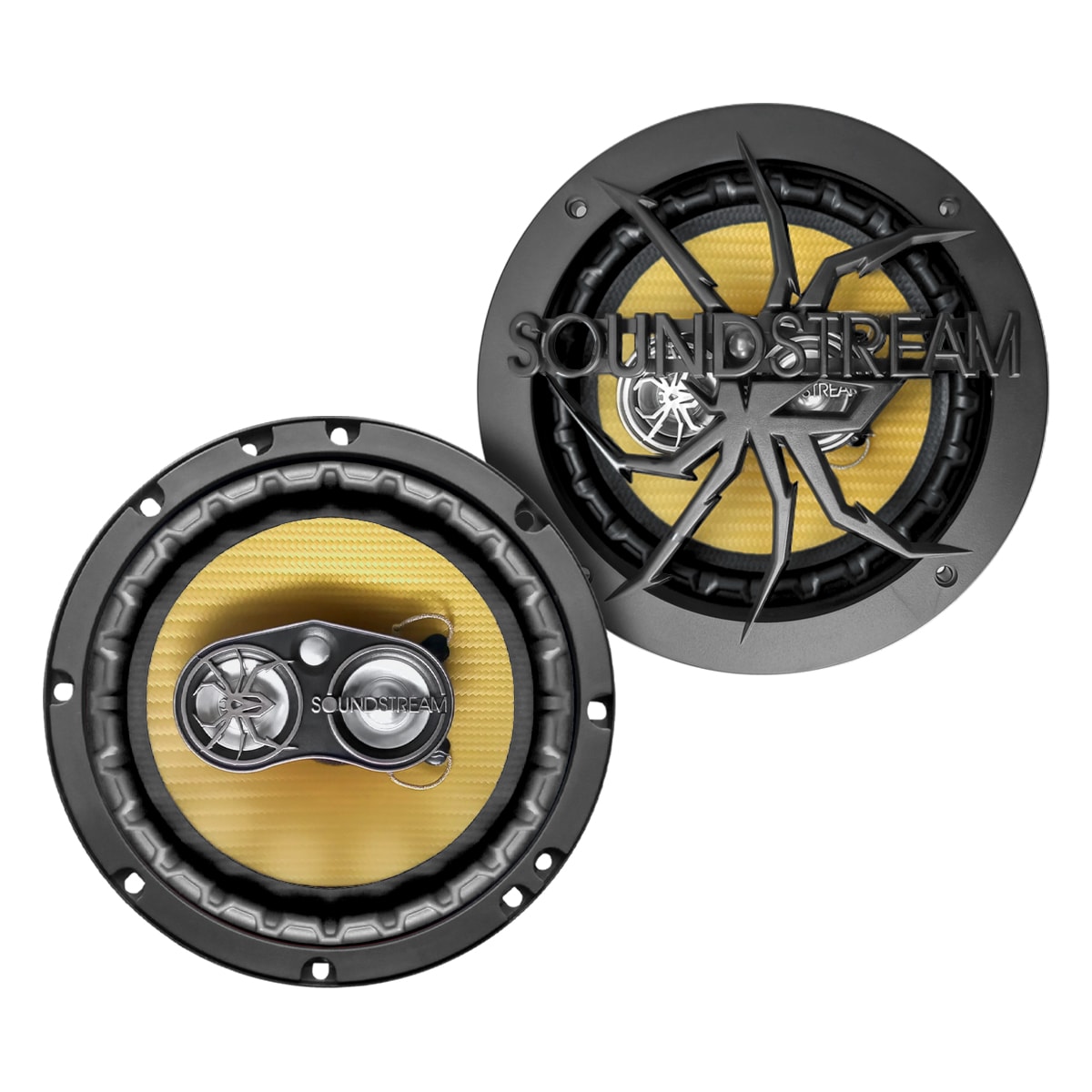Bocinas Auto 6.5 Pulg Carbono Pro Kevlar 4 Vías Soundstream Color Dorado $495