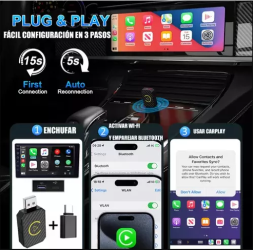 Foto 2 | Adaptador Xtellar Inalámbrico Carplay Color Negro