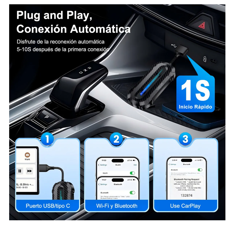 Foto 4 pulgar | Adaptador Inalámbrico Car Play, Android Auto 2en1 Para Apple
