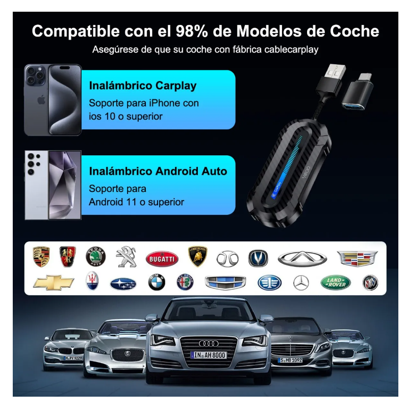 Foto 5 pulgar | Adaptador Inalámbrico Car Play, Android Auto 2en1 Para Apple