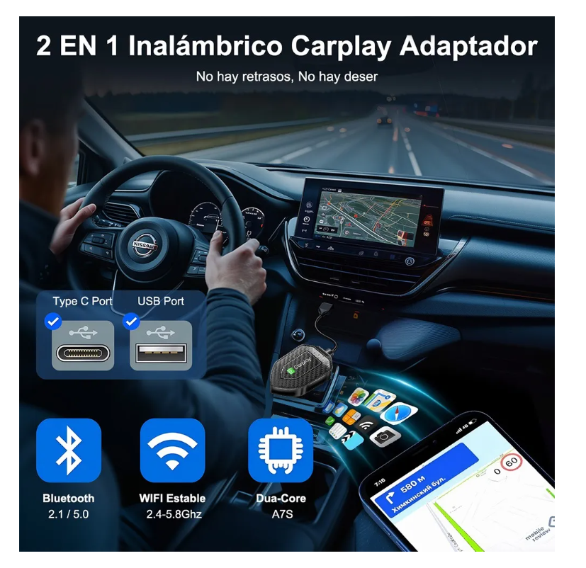 Foto 3 pulgar | Adaptador Inalámbrico Car Play, Android Auto 2en1 Para Apple