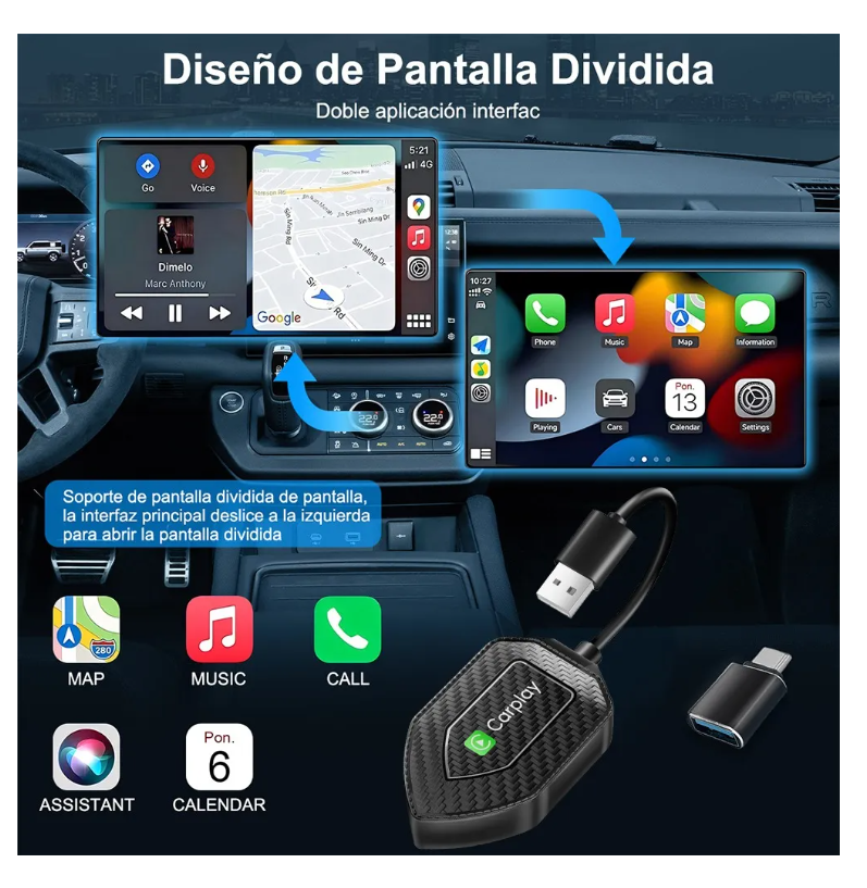 Foto 4 pulgar | Adaptador Inalámbrico Car Play, Android Auto 2en1 Para Apple