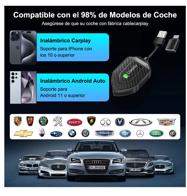 Foto 5 | Adaptador Inalámbrico Car Play, Android Auto 2en1 Para Apple