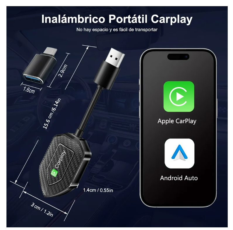 Foto 7 pulgar | Adaptador Inalámbrico Car Play, Android Auto 2en1 Para Apple