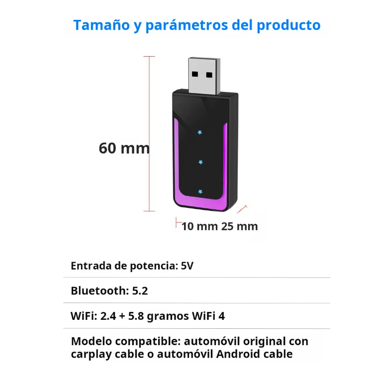 Foto 4 pulgar | Adaptador Carplay Android Auto Inalámbrico 2 En 1 Para Apple