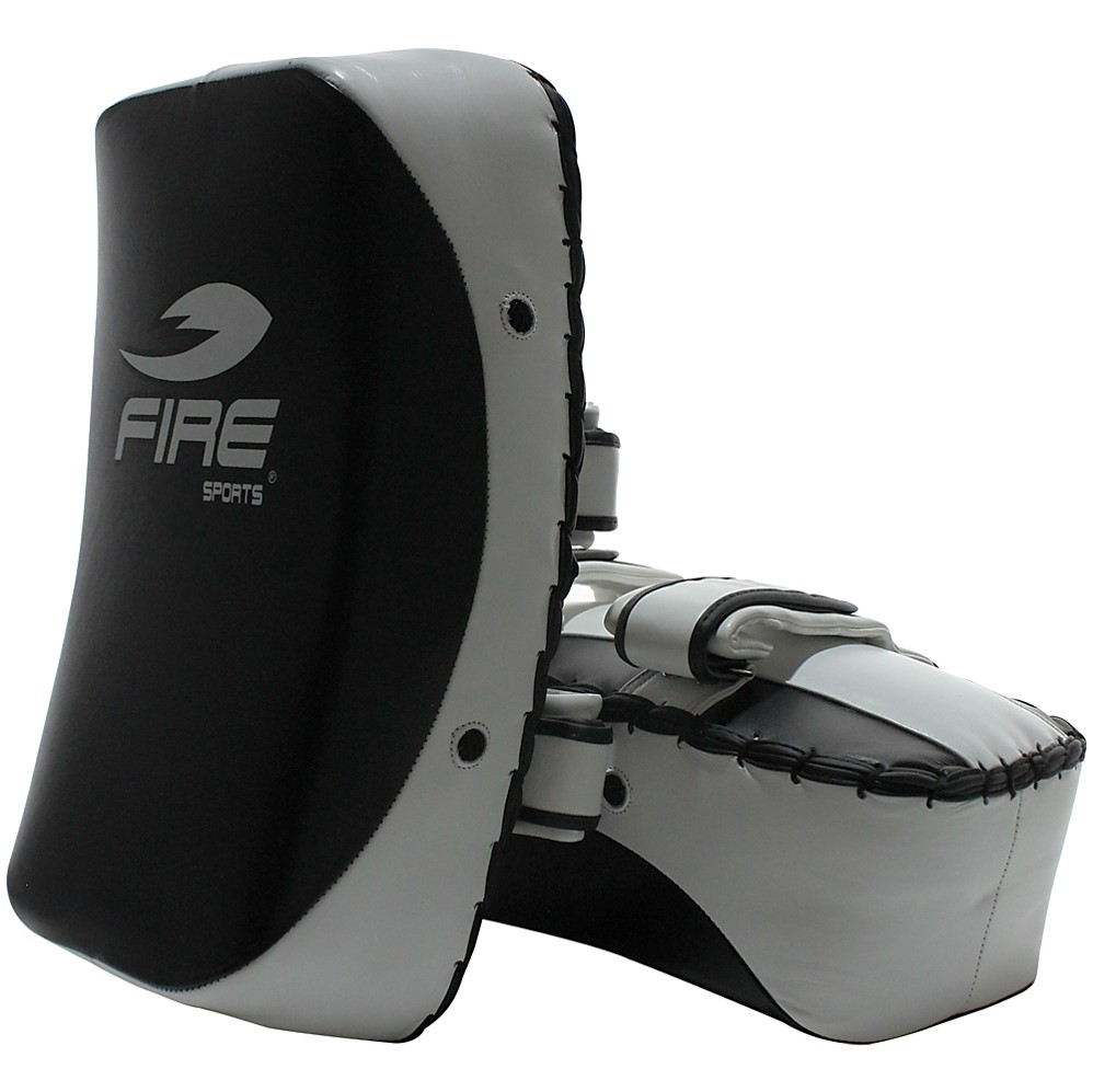 Par de Thai Pads Curvos Fire Sports de Piel color Blanco/Negro