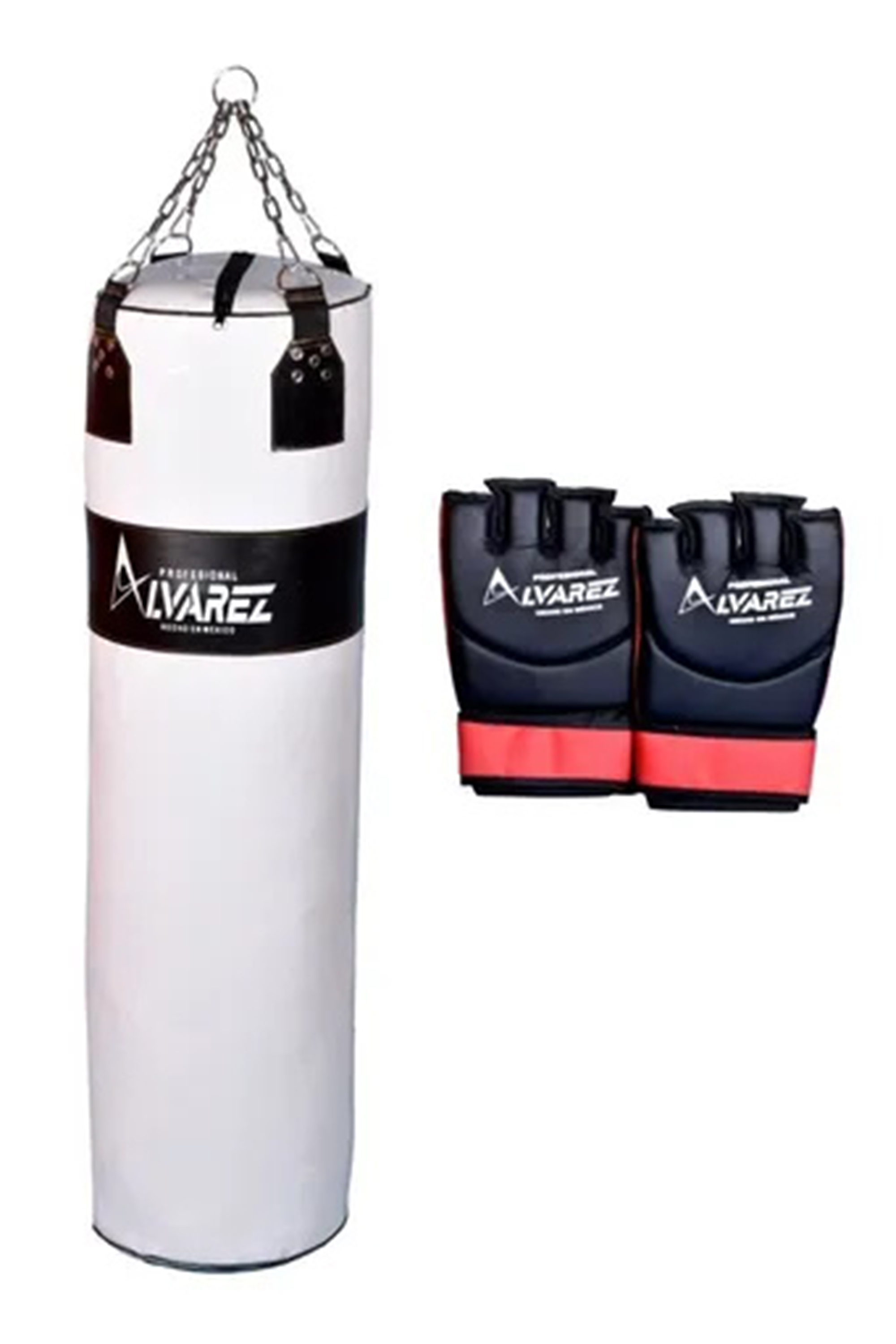 Foto 2 pulgar | Costal de Box Alvarez Lona 120cm Alto Blanco Incluye Guantes Ufc Artes Marciales Mixtas, Cadena Y Argolla Para Colgar