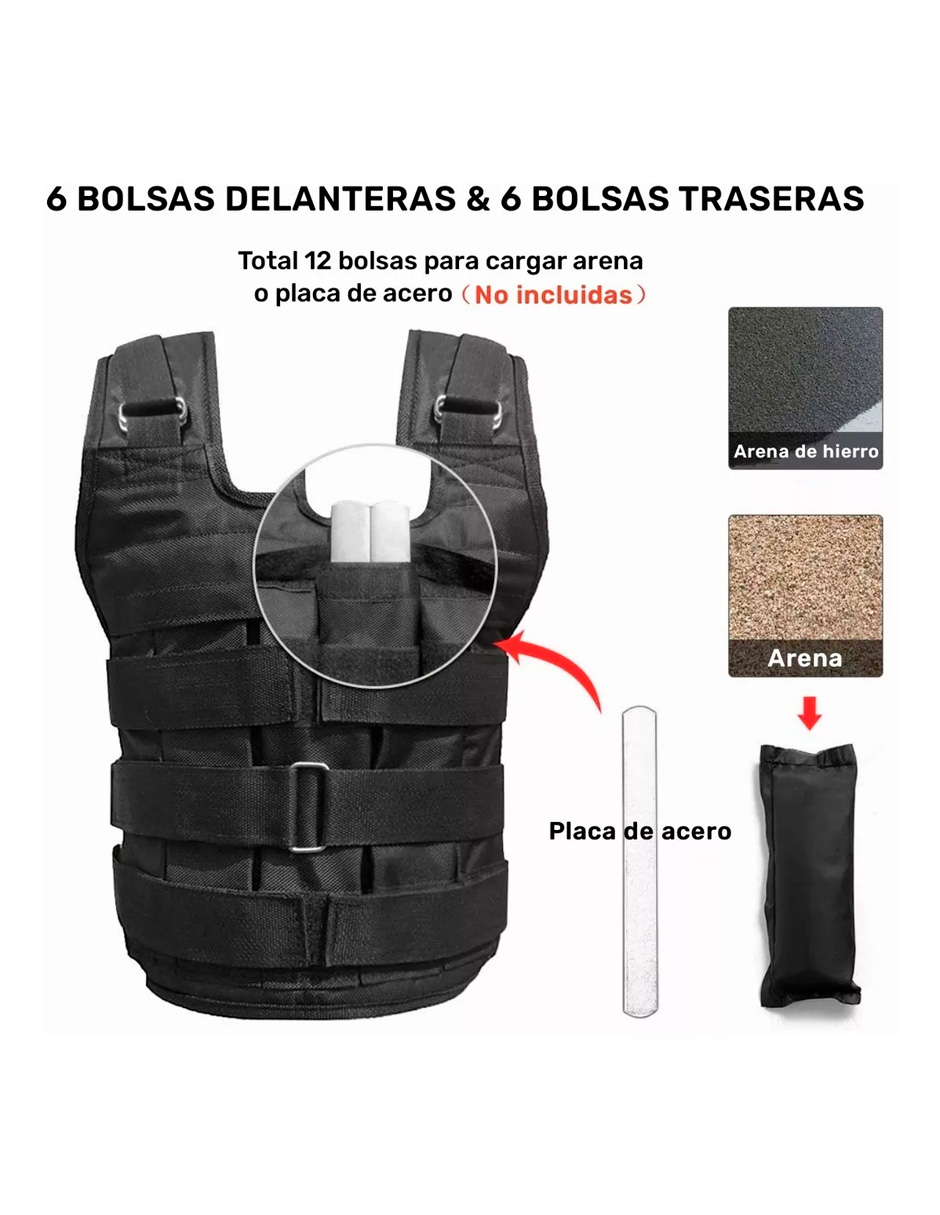 Foto 4 pulgar | Chaleco Lastrado de Peso Ajustable Petukita Box Negro 50 kg