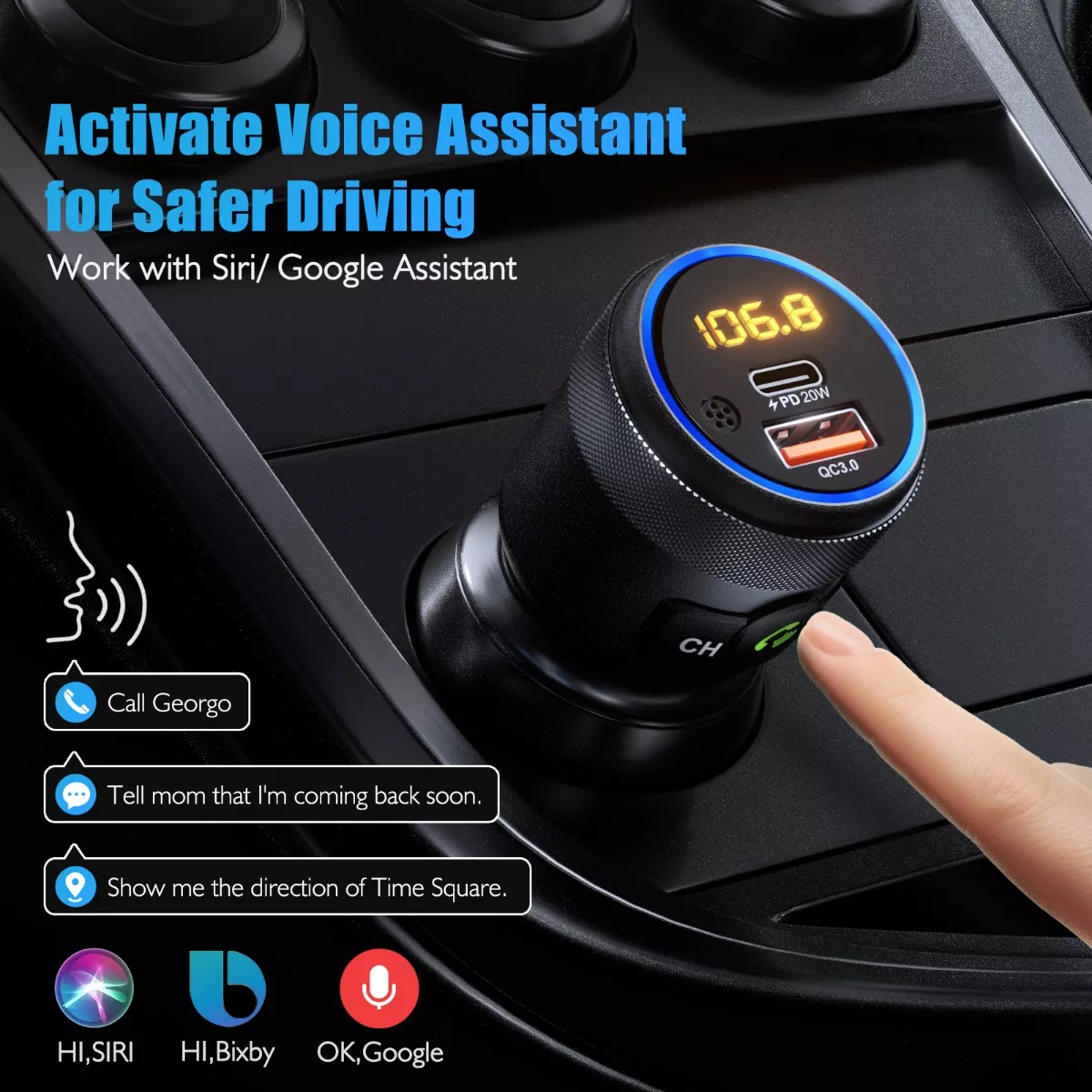 Foto 3 | Transmisor Fm Bluetooth Carga Rápida para Auto Eo Safe Imports Esi-10898 Negro