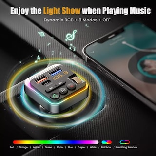 Foto 3 | Transmisor Bluetooth Fm Para Carro, Adaptador Bluetooth Con Cargador Rápido Usb Y Manos Libres Eo Safe Imports Es