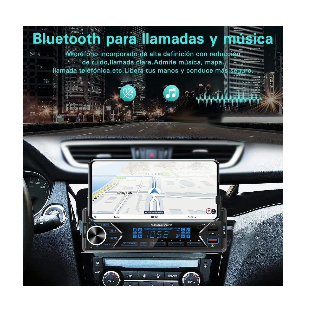 Foto 4 pulgar | Auto Estéreo Reproductor Mp3 Radio Bluetooth y Soporte Móvil Eo Safe Imports Esi-7976 color Negro