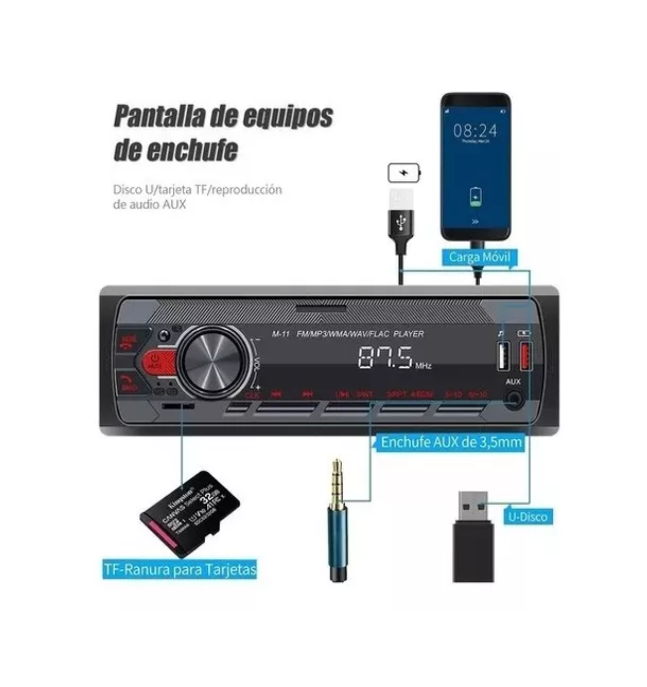 Foto 4 pulgar | Auto Estereo Bluetooth Mp3 Radio Manos Libres Aux Fm Sd Usb Negro