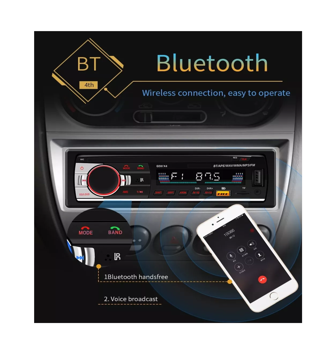 Foto 5 pulgar | Reproductor Mp3 Automático Con Bluetooth Inalámbrico 2usb 1