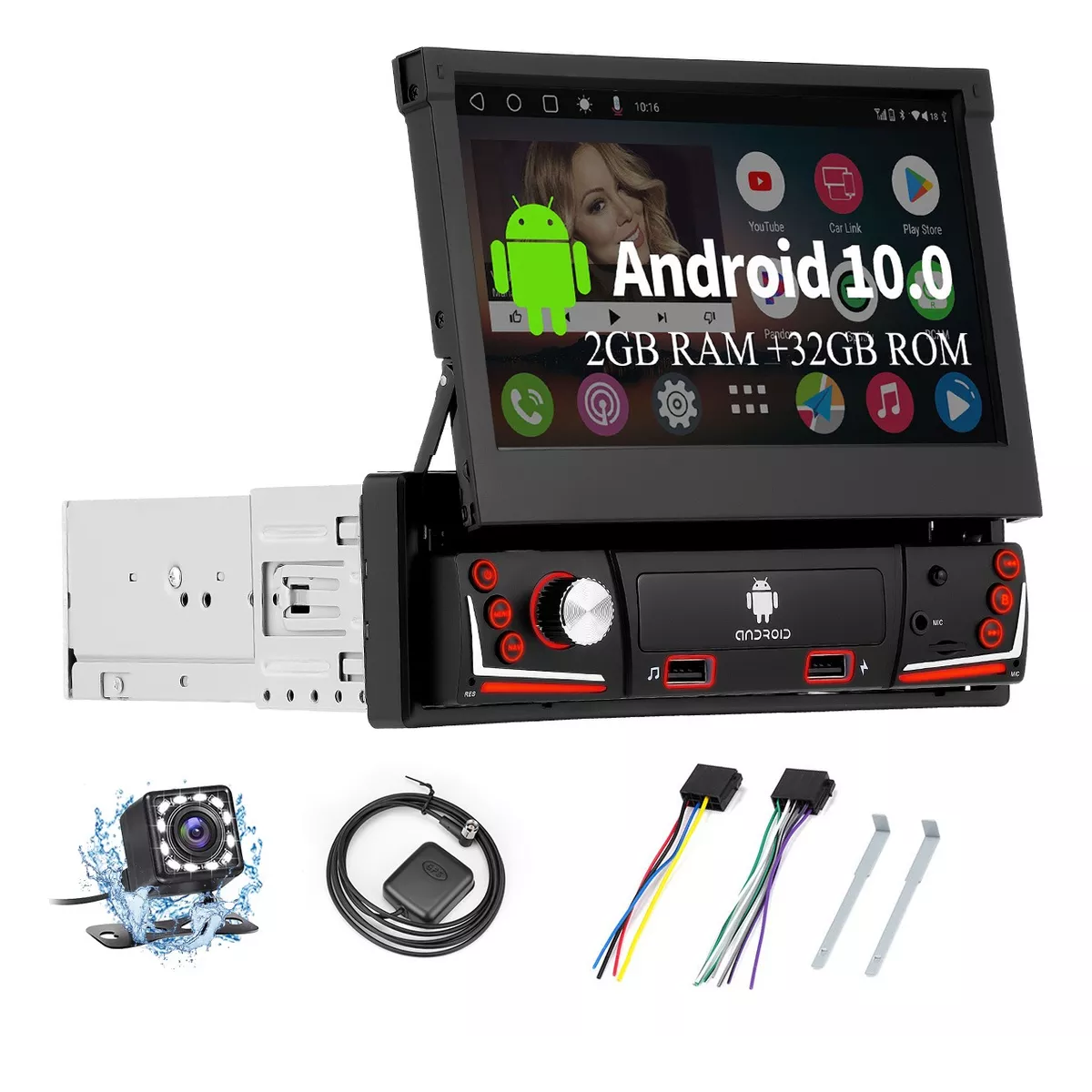 Autoestéreo Retráctil Android 10 con Gps Wifi Estéreo 2+32g Eo Safe Imports Esi-11239 Negro