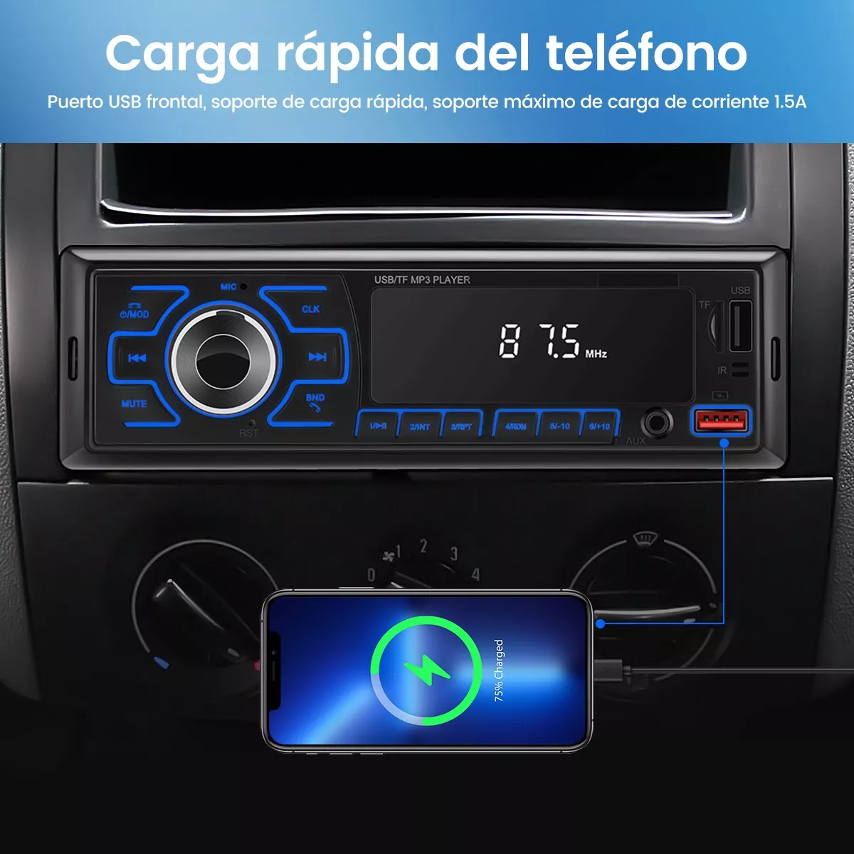 Foto 4 pulgar | Estéreo para Auto con MP3 2 USB Bluetooth Eo Safe Imports ESI-12343 Negro