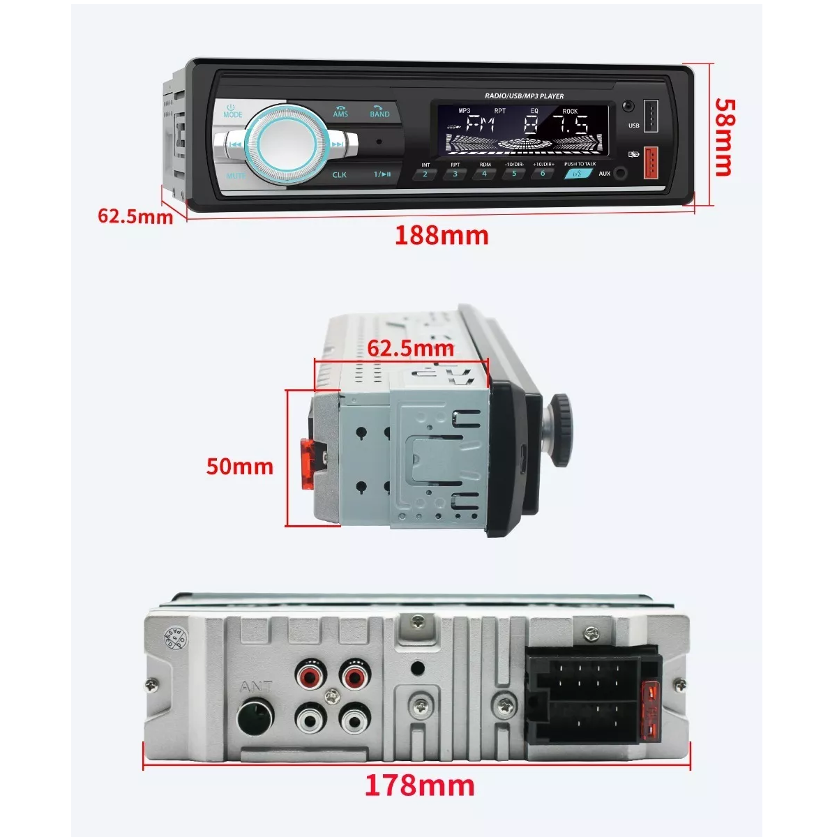 Foto 2 | Autoestéreo Reproductor MP3 Control por Voz Bluetooth USB FM Eo Safe Imports ESI-12339 Negro