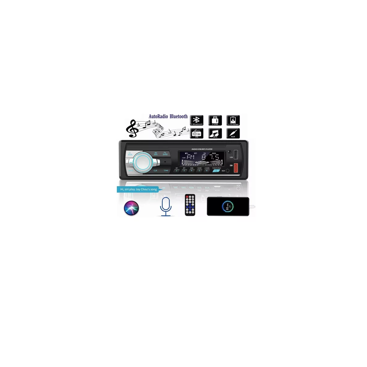 Foto 4 pulgar | Autoestéreo Reproductor MP3 Control por Voz Bluetooth USB FM Eo Safe Imports ESI-12339 Negro