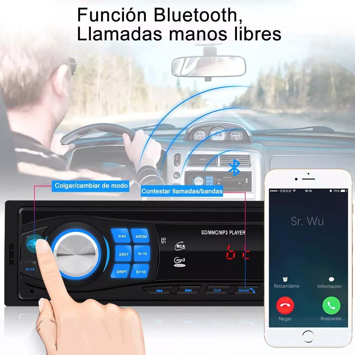 Foto 3 | Estéreo para Autos Reproductor Bluetooth Estéreo Eo Safe Imports Esi-12808 Negro