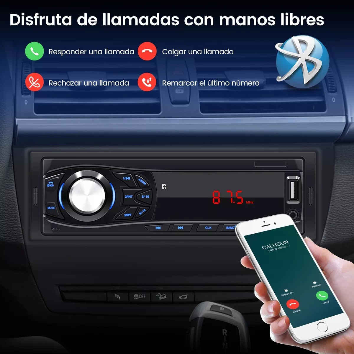 Foto 3 pulgar | Auto Estéreo Bluetooth Fm Manos Libres Usb Reproductor Mp3 Eo Safe Imports Esi-12813 Negro