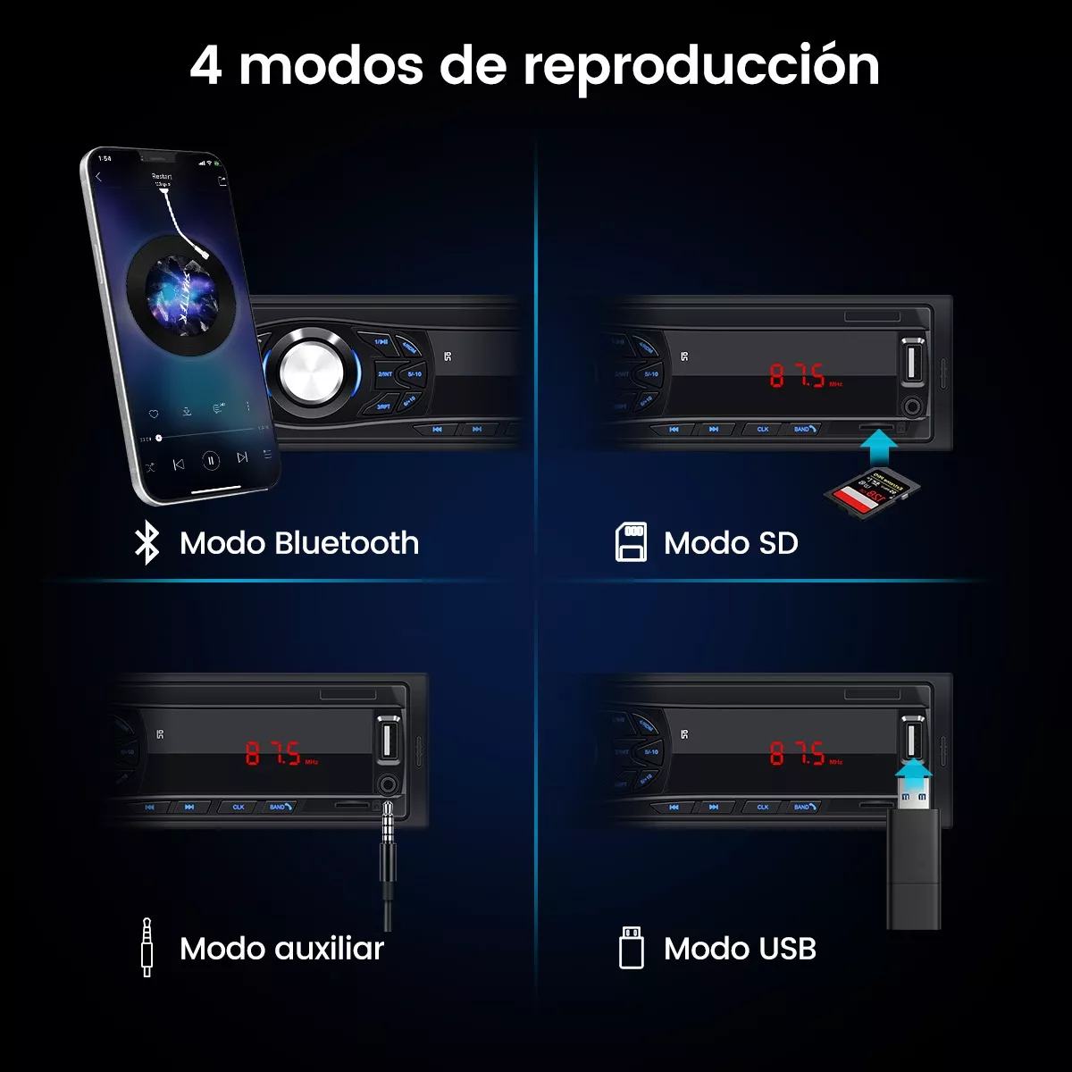 Foto 4 pulgar | Auto Estéreo Bluetooth Fm Manos Libres Usb Reproductor Mp3 Eo Safe Imports Esi-12813 Negro