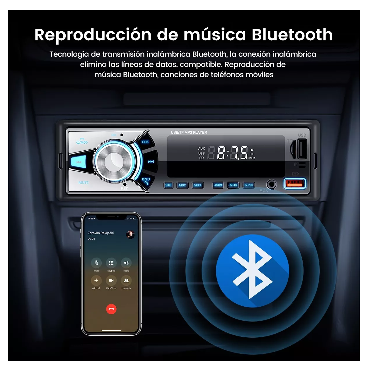 Foto 5 | Auto Estéreo Coche Reproductor Mp3 Radio con Bt Aux Usb Sd