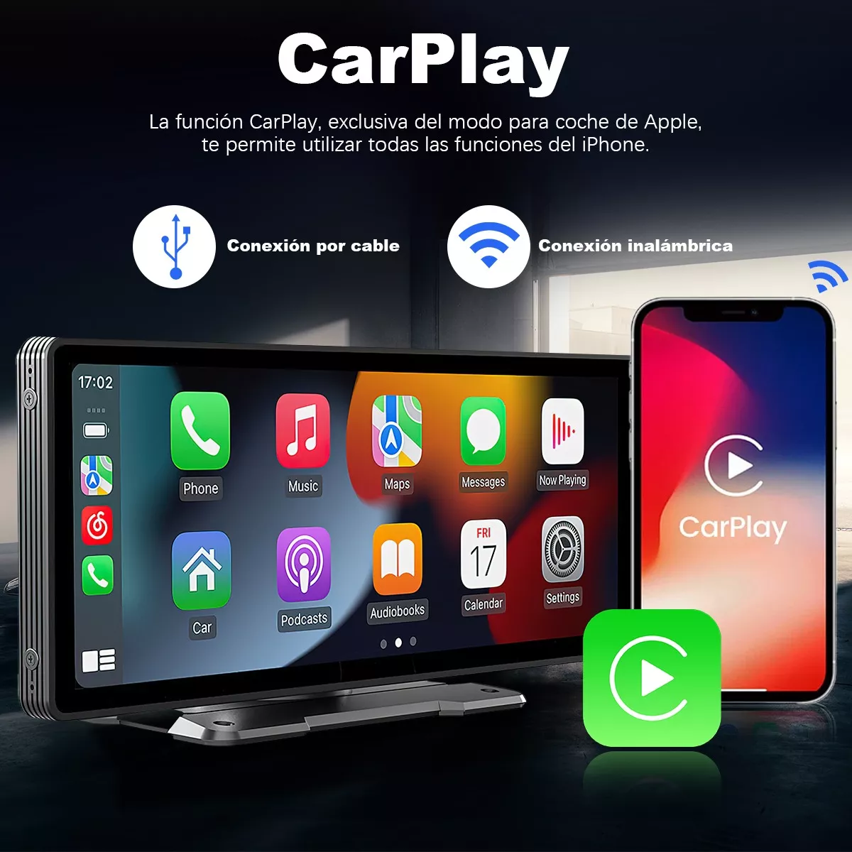 Foto 2 | Estéreo Inalámbrico Para Coche 10 Para Apple Carplay +cámara Eo Safe Imports Esi-13602 Negro