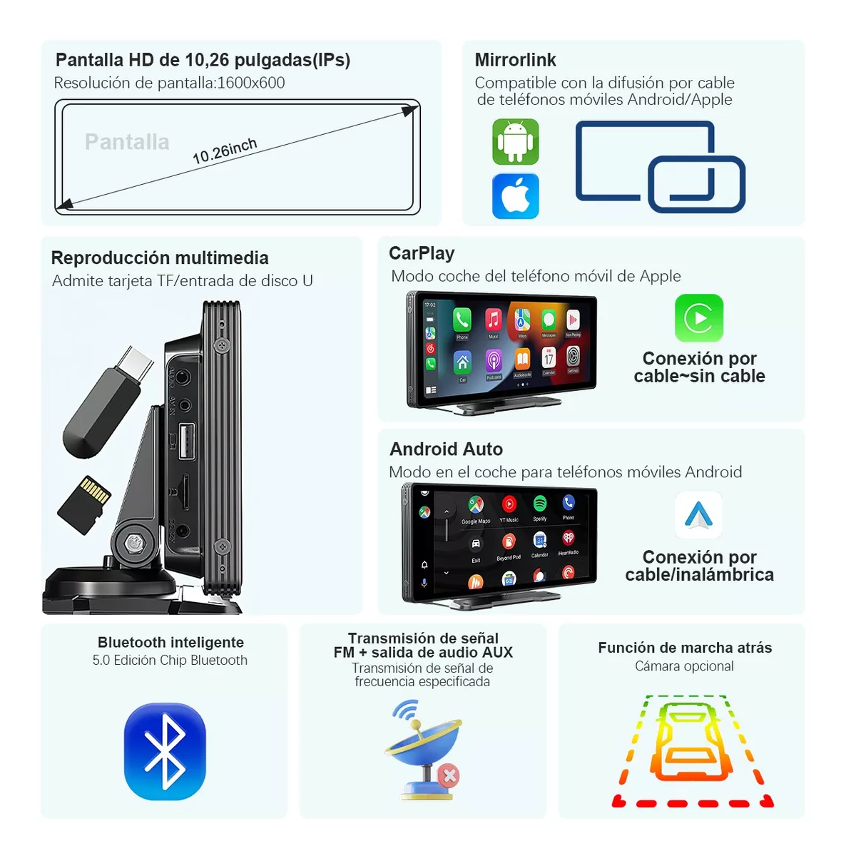 Foto 5 pulgar | Estéreo Inalámbrico Para Coche 10 Para Apple Carplay +cámara Eo Safe Imports Esi-13602 Negro