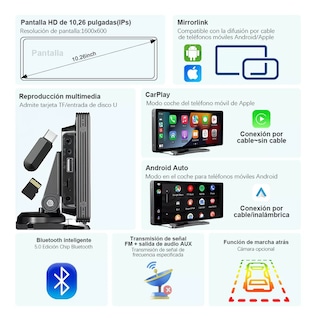 Foto 4 | Estéreo Inalámbrico Para Coche 10 Para Apple Carplay +cámara Eo Safe Imports Esi-13602 Negro