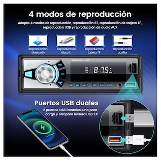 Foto 4 | Auto Estereo Coche Reproductor Mp3 Radio Con Bt Aux Usb Sd