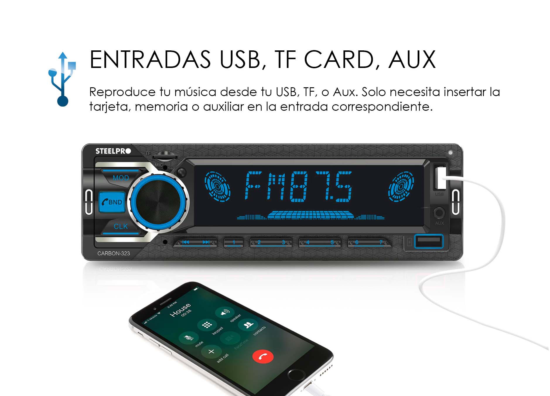 Foto 5 pulgar | Autoestéreo Carbon 323 con USB/SD/AUX Steelpro Technologies
