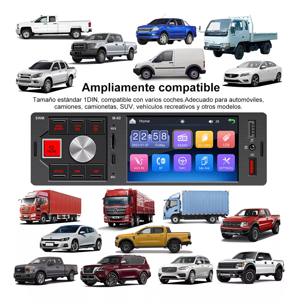 Foto 2 | Estéreo De Pantalla Para Auto 1 Din Con Cámara Eo Safe Imports Esi-17425 Negro