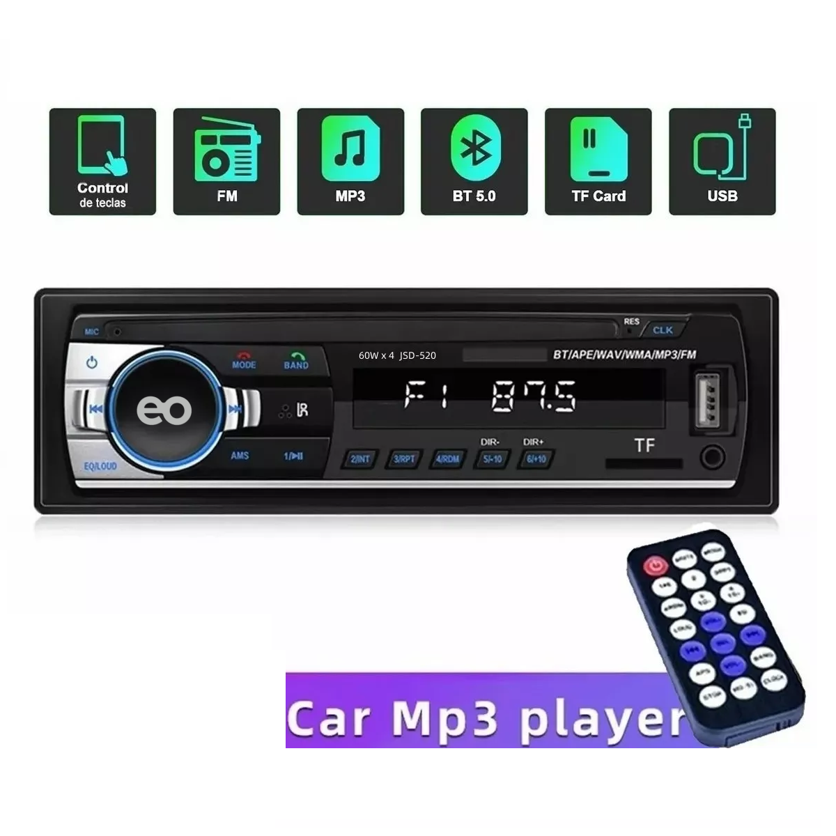 Foto 3 pulgar | Language Autoestéreo Mp3 Jsd-520 Bluetooth Usb Aux 1 Din Radio Fm Eo Safe Imports Esi-7985-1 Negro